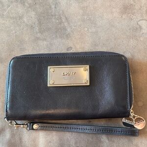 DKNY Midnight Black Wristlet with Gold Accents